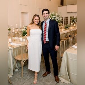 Gemma Strapless Back-Bow Pearl Midi Dress, worn once, size 8!